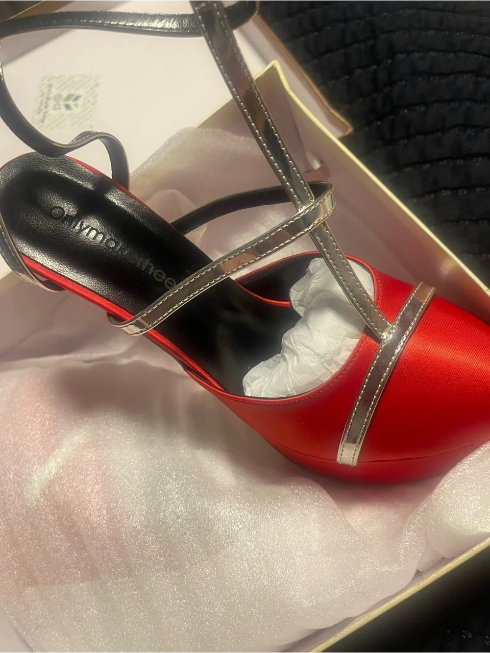 Red Satin Platform Stiletto Sandal with Silver Straps